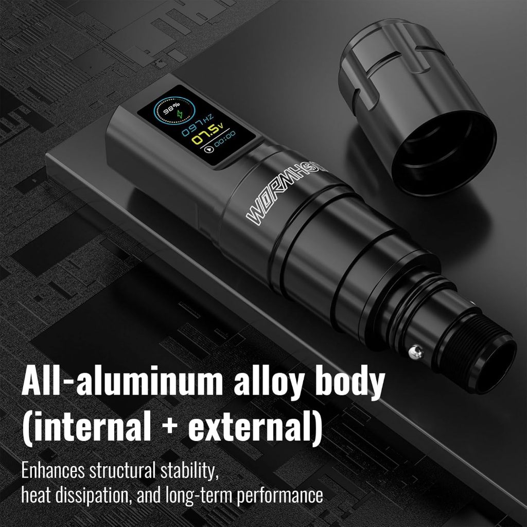 1800 mAh, 8000 vòng / phút, bút xăm không dây du lịch có thể điều chỉnh, 2,4-4,2 mm, 1-60 kim / chế độ chấm thứ hai, máy xăm rung thấp