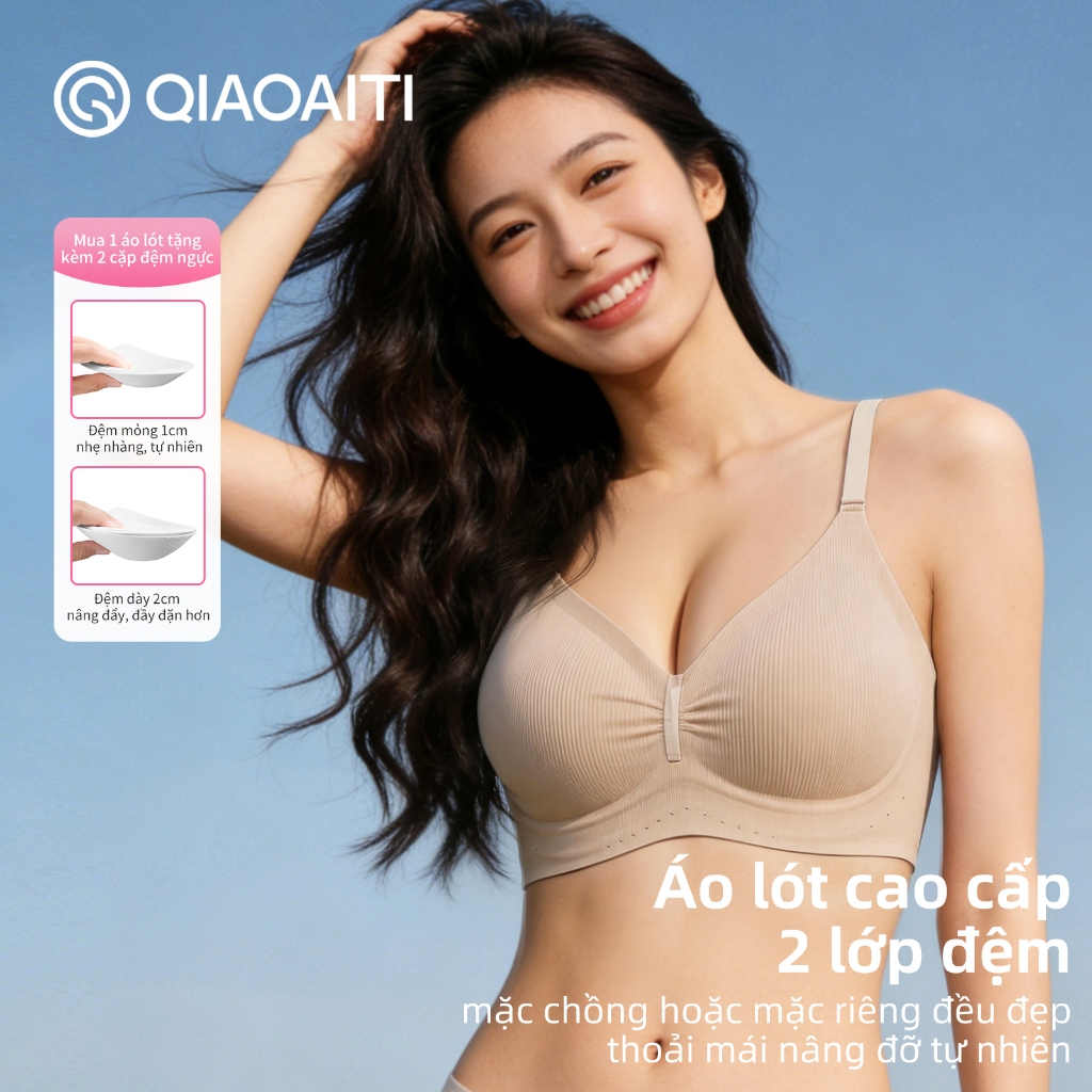 Qiaoaiti Áo Bra chữ U hở lưng nâng ngực Đệm ngực có thể xếp 2 lớp không gọng Tàng Hình Nâng Tự Nhiên Không Lộ Viền 8019