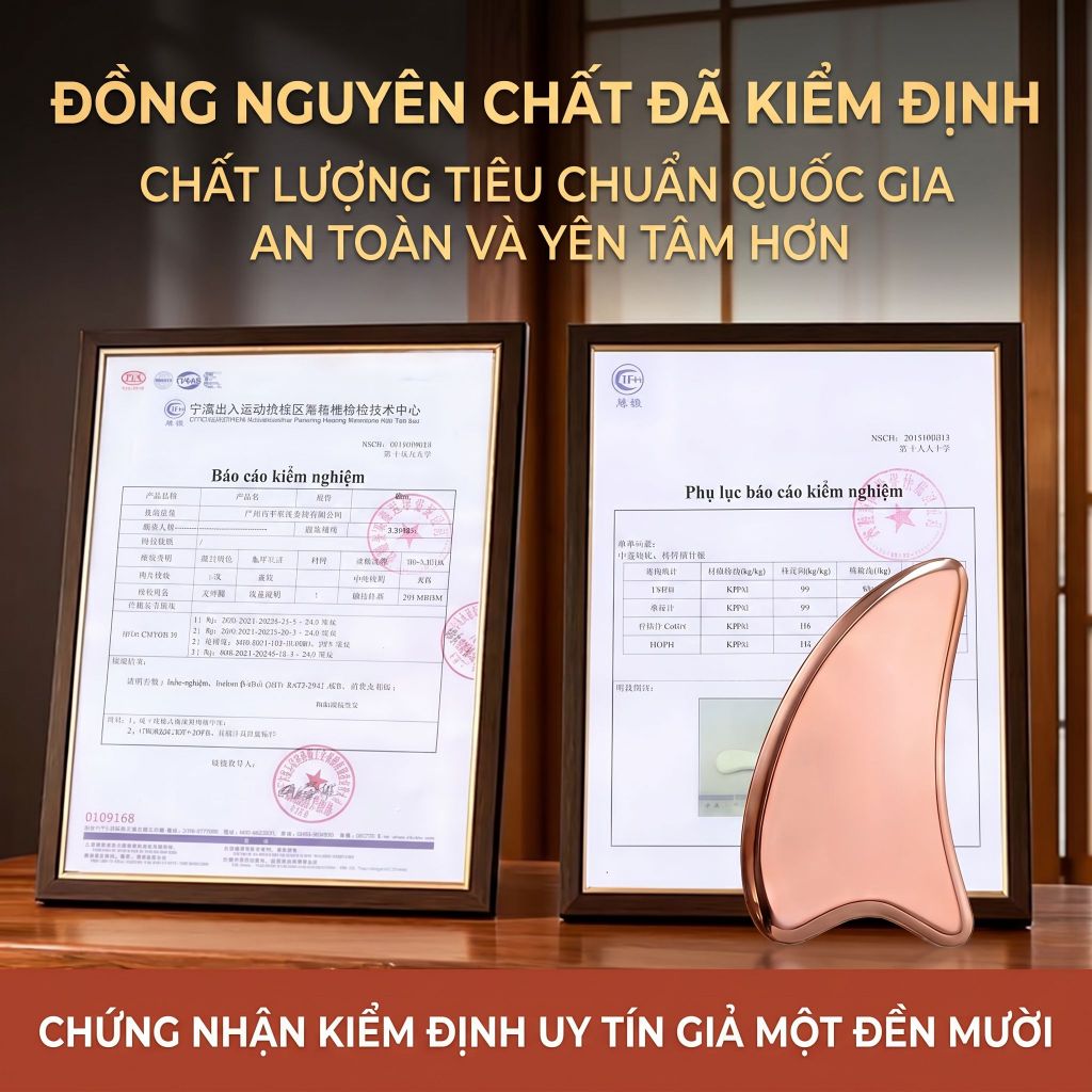 ảng cạo gió làm đẹp da mặt bằng đồng đỏ — Chế tác hoàn toàn từ đồng đỏ nguyên chất, làm đẹp da mặt, nâng cơ mặt, làm mờ nếp nhăn, thẩm thấu nhanh.