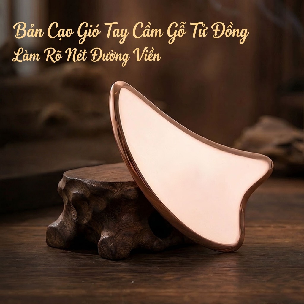 ảng cạo gió làm đẹp da mặt bằng đồng đỏ — Chế tác hoàn toàn từ đồng đỏ nguyên chất, làm đẹp da mặt, nâng cơ mặt, làm mờ nếp nhăn, thẩm thấu nhanh.
