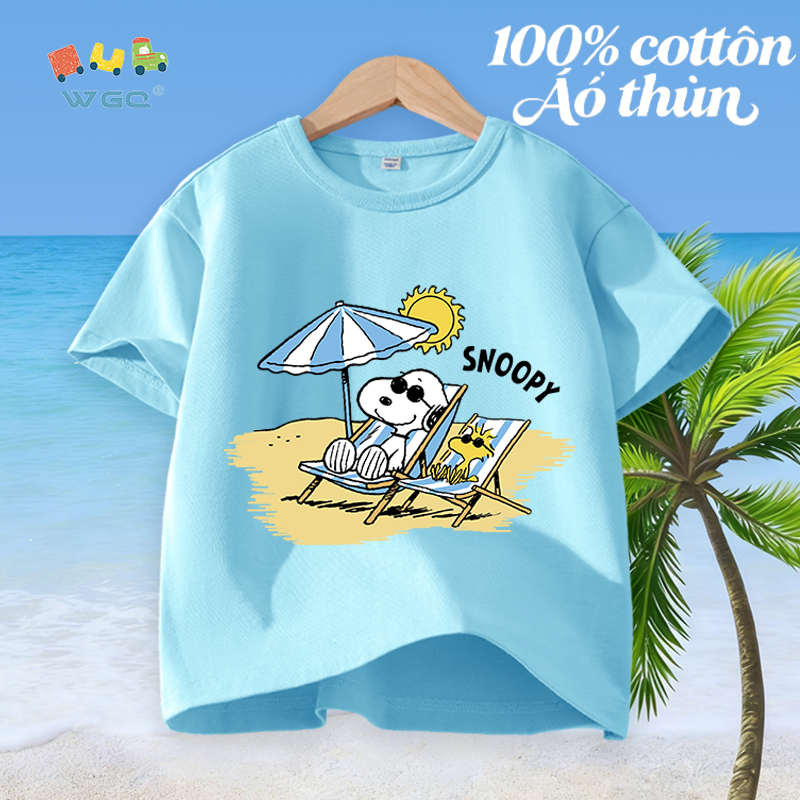 W.G.Q Áo thun bé trai，vải 100% Cotton in hình SNOOPY，mềm mại thoải mái，thấm mồ hôi thoáng khí，bán chạy mùa hè