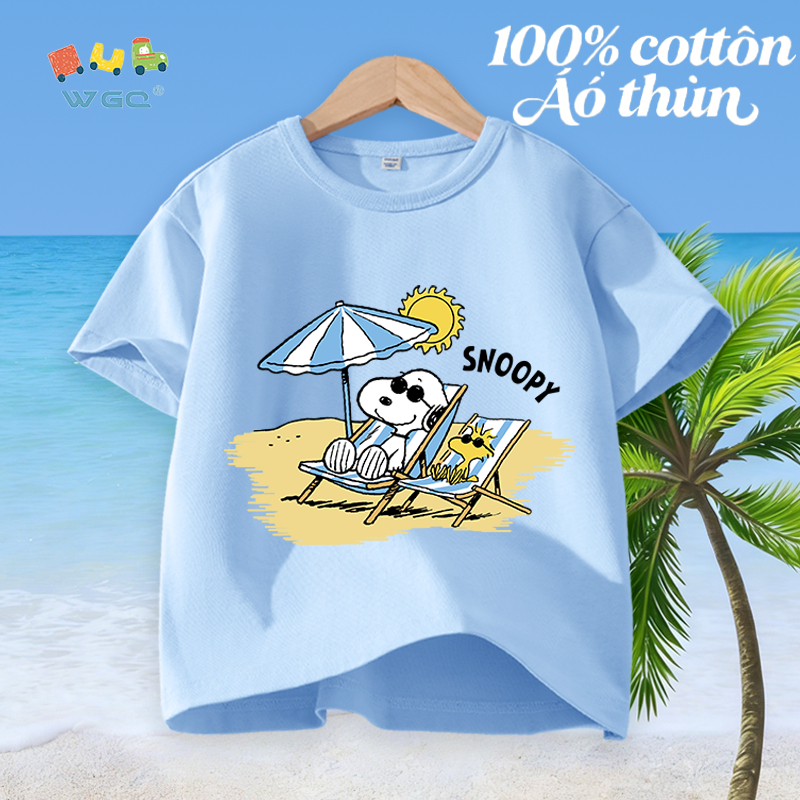 W.G.Q Áo thun bé trai，vải 100% Cotton in hình SNOOPY，mềm mại thoải mái，thấm mồ hôi thoáng khí，bán chạy mùa hè