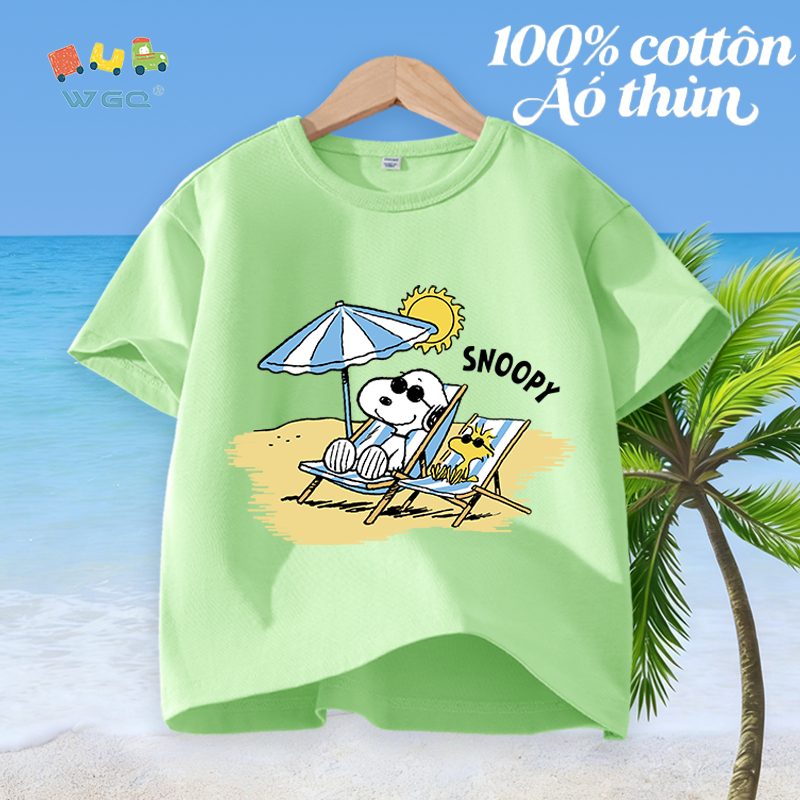W.G.Q Áo thun bé trai，vải 100% Cotton in hình SNOOPY，mềm mại thoải mái，thấm mồ hôi thoáng khí，bán chạy mùa hè