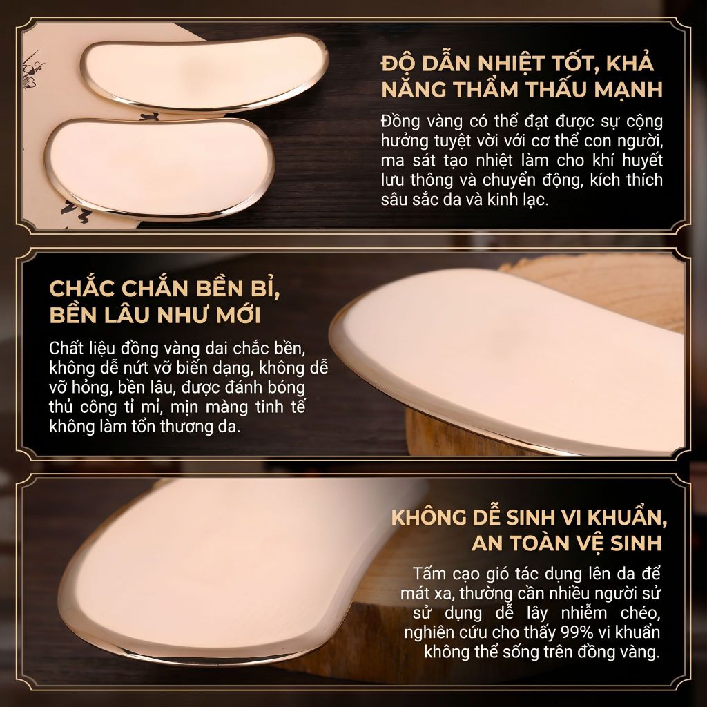 Bảng cạo gió bằng đồng đỏ — Chế tác hoàn toàn từ đồng đỏ nguyên chất, massage, cạo gió, thông kinh lạc, dụng cụ cân cơ, sử dụng toàn thân.