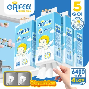 GAIFEEL 5 Gói Khăn Giấy Dây Rút Treo Tường Giấy Vệ Sinh Gia Đình Khăn Ăn 6400 Tờ 4 Lớp
