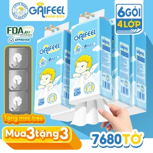 GAIFEEL Mua 3 Tặng 3 Giấy Vệ Sinh Treo Tường Khăn Ăn 4 Lớp 1280 Tờ /bịch từ bột giấy thiên nhiên