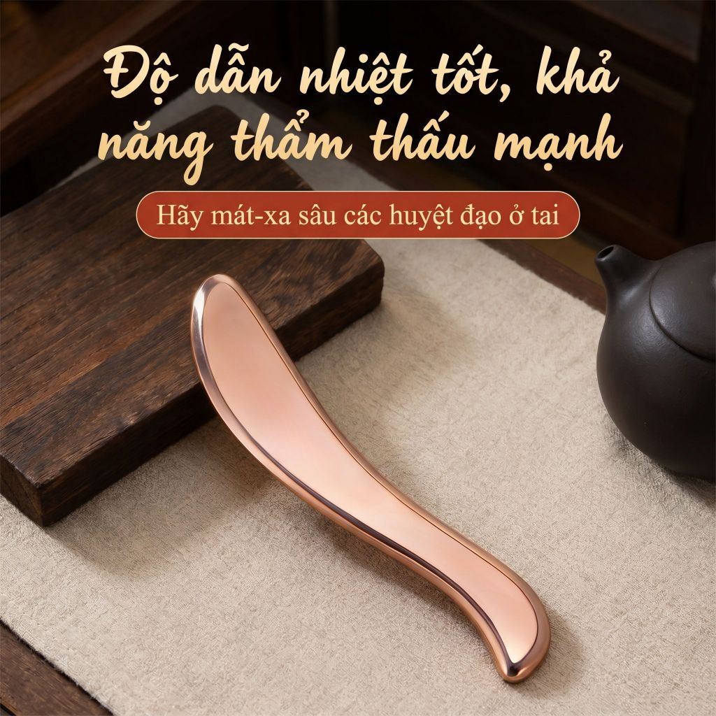 Bảng massage huyệt tai bằng đồng đỏ — Chế tác hoàn toàn từ đồng đỏ nguyên chất, massage huyệt tai, làm đẹp da mặt, thông kinh lạc, dụng cụ cân cơ, sử dụng toàn thân.
