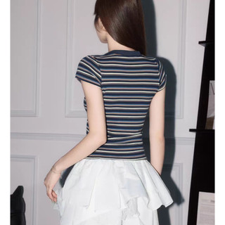 Áo thun ngắn tay sọc nữ | Áo cổ tròn thông thường Slim Fit | Thời trang dạo phố Hàn Quốc