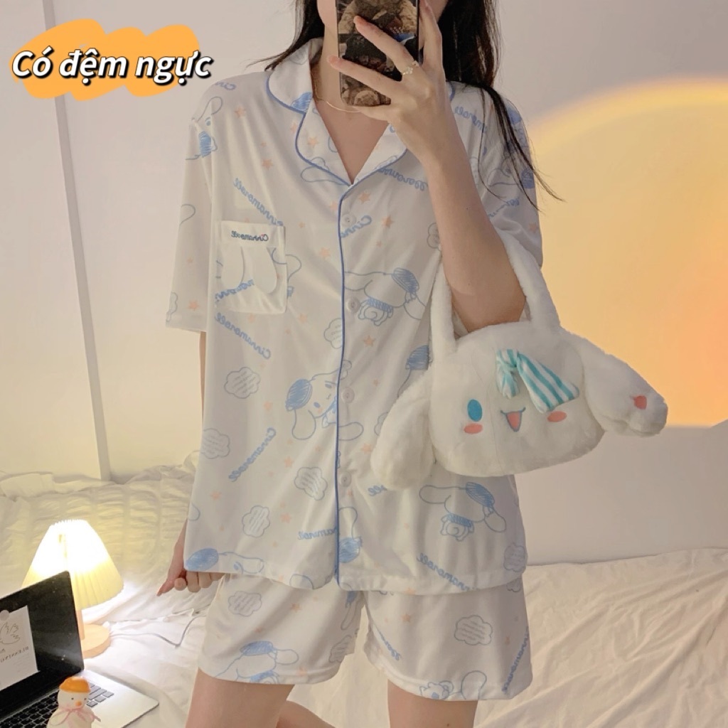 【Khuyến mãi lớn】Đồ ngủ nữ size lớn có đệm ngực - Kiểu cài nút thời trang, họa tiết hoạt hình, thoải mái như đồ mặc nhà