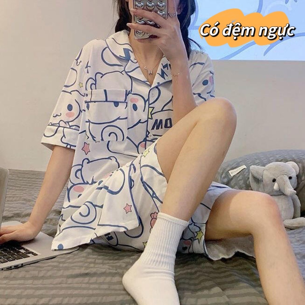 【Khuyến mãi lớn】Đồ ngủ nữ size lớn có đệm ngực - Kiểu cài nút thời trang, họa tiết hoạt hình, thoải mái như đồ mặc nhà
