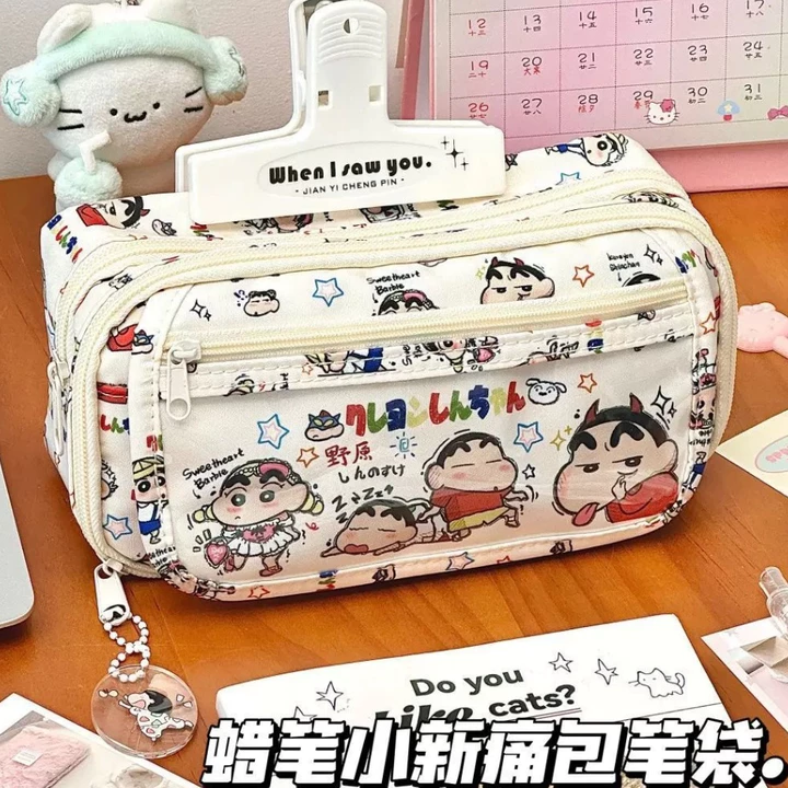 Hộp đựng bút dung tích lớn Crayon Shin-chan Hộp đựng bút chì lật Hộp đựng văn phòng phẩm Túi đựng mỹ phẩm Văn phòng phẩm Quà tặng Giải thưởng Đồ dùng học sinh Đồ dùng văn phòng