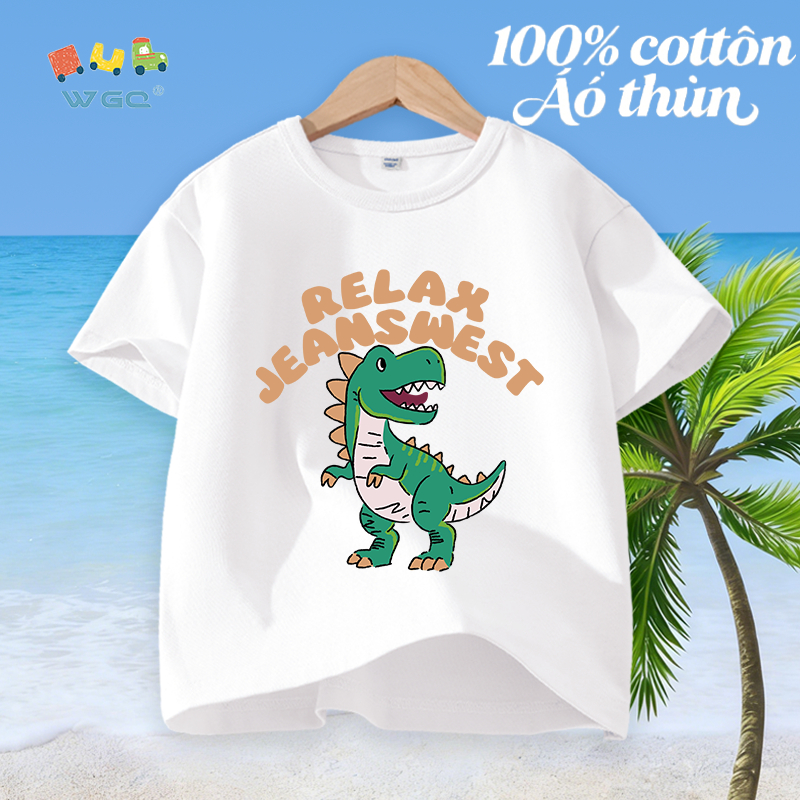 W.G.Q Áo thun bé trai，vải 100% Cotton in hình khủng long，mềm mại thoải mái，thấm mồ hôi thoáng khí，phong cách bán chạy mùa hè