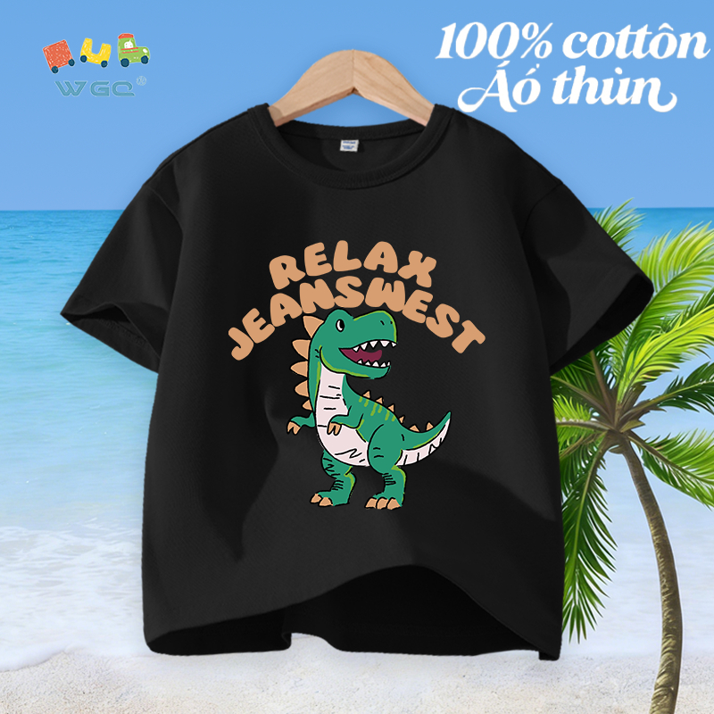 W.G.Q Áo thun bé trai，vải 100% Cotton in hình khủng long，mềm mại thoải mái，thấm mồ hôi thoáng khí，phong cách bán chạy mùa hè