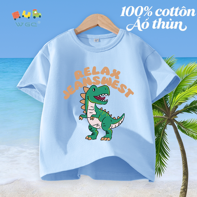 W.G.Q Áo thun bé trai，vải 100% Cotton in hình khủng long，mềm mại thoải mái，thấm mồ hôi thoáng khí，phong cách bán chạy mùa hè
