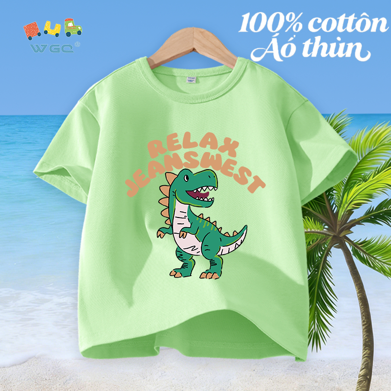 W.G.Q Áo thun bé trai，vải 100% Cotton in hình khủng long，mềm mại thoải mái，thấm mồ hôi thoáng khí，phong cách bán chạy mùa hè