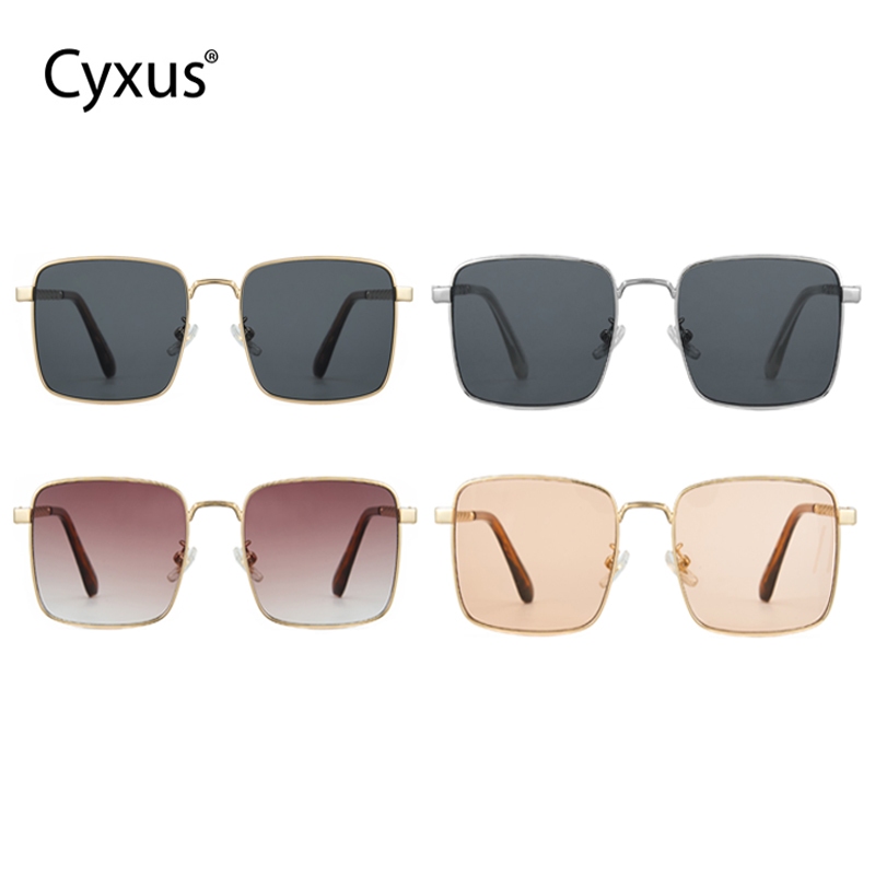 Cyxus  Kính râm gọng vuông cổ điển Cyxus, tròng kính màu nâu, unisex, thời trang và đa năng, gọng kim loại 1366