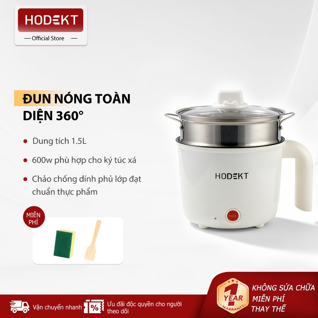 Nồi Điện Mini HODEKT Có Nồi Hấp Nồi Lẩu Điện Điện Đa Năng Chống Dính 2 Nấc Nhiệt Kèm