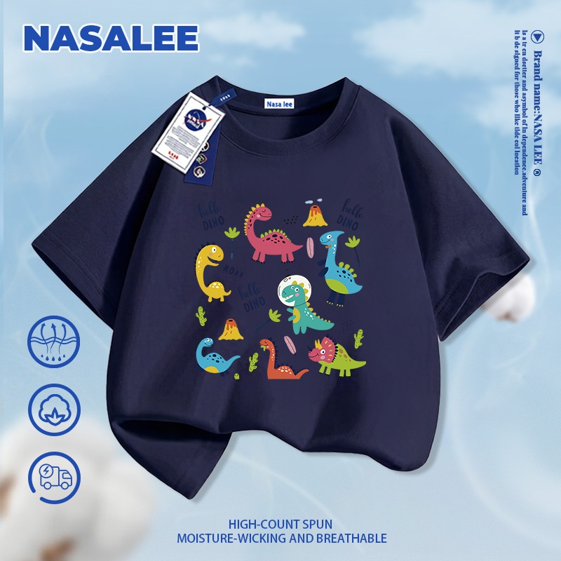 [Giao hàng trong ngày] NASA Hợp thời trang Phong cách mới Cotton nguyên chất dành cho trẻ em Tay ngắn thoải mái Thân thiện với da Khủng long