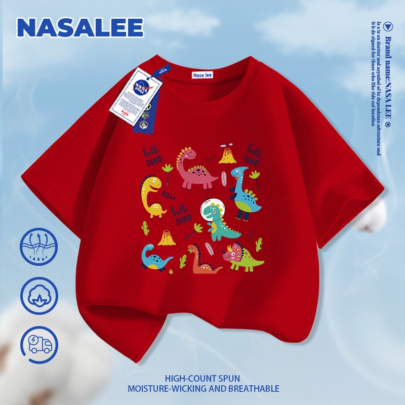 [Giao hàng trong ngày] NASA Hợp thời trang Phong cách mới Cotton nguyên chất dành cho trẻ em Tay ngắn thoải mái Thân thiện với da Khủng long