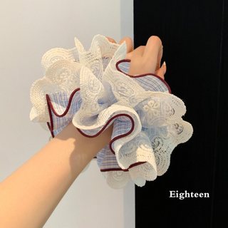 Phong Cách Hàn Quốc Xanh Kẻ Sọc Ren Bốn Lớp Scrunchy Buộc Tóc Nữ Cao Cấp Cảm Giác Buộc Tóc Bóng Dây Tóc