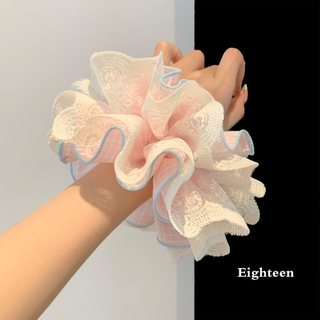 Phong Cách Hàn Quốc Xanh Kẻ Sọc Ren Bốn Lớp Scrunchy Buộc Tóc Nữ Cao Cấp Cảm Giác Buộc Tóc Bóng Dây Tóc