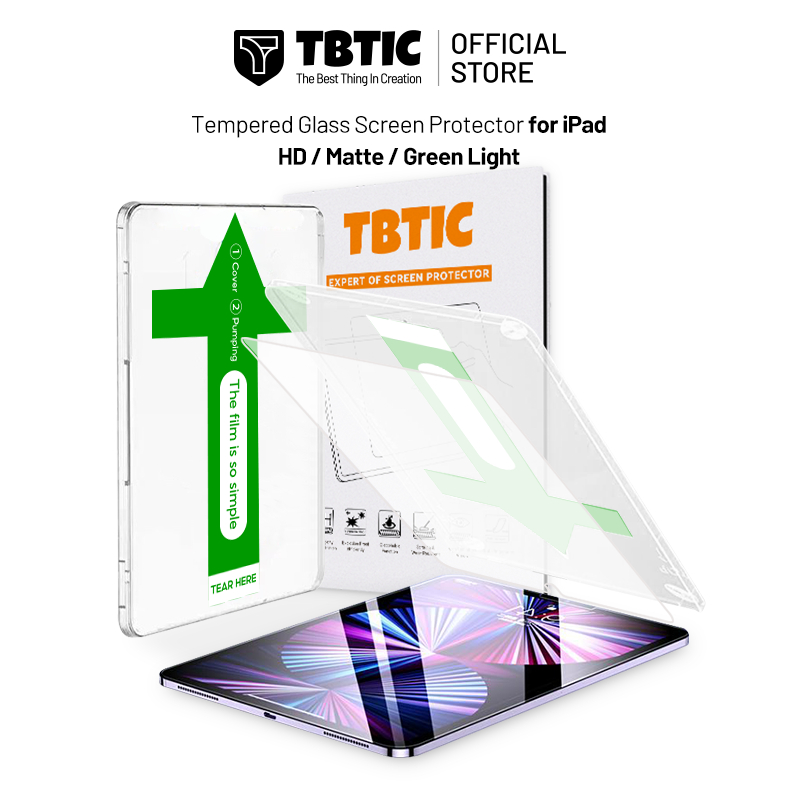 TBTIC Dễ Dàng Lắp Đặt Kính Cường Lực Cho iPad Air 10.9 5th 4th Pro 11 Mini 6 3th 12th 11th A16 10th 9th 8th 7th 6th Gen 5 4 10.5 10.2 9.7 8.3 Bảo Vệ Màn Hình Ánh Sáng Xanh Mờ