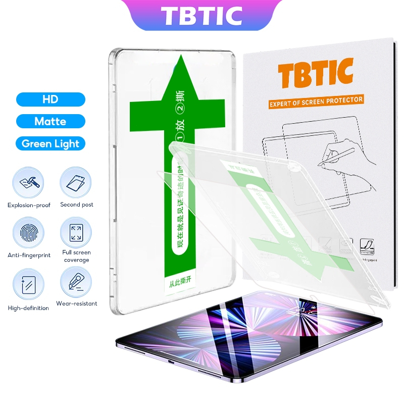 Kính cường lực TBTIC, chống vỡ, vân tay, xanh, mờ, dễ dán, phủ full, cho iPad Air 8/Pro/M3/M2/11 A16/10/Mini 7/6/5/4 9.7/10.9 inchi"