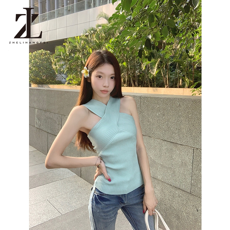 ZHELIHANGFEI Quần Short dệt kim lệch vai