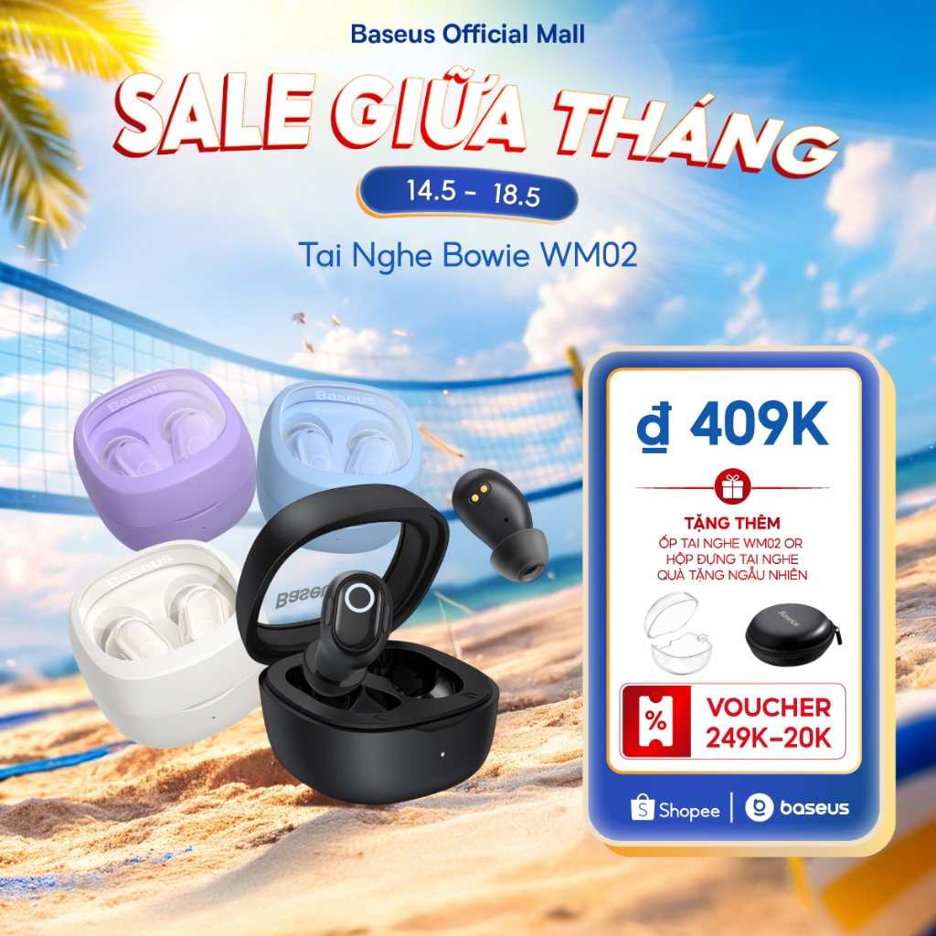 Tai nghe nhét tai không dây BASEUS WM02 bluetooth 5.3 TWS chống ồn - 1