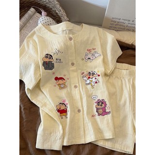 In hình hoạt hình có đệm ngực đồ ngủ nữ nút cổ tròn dễ thương cho mặc ở nhà