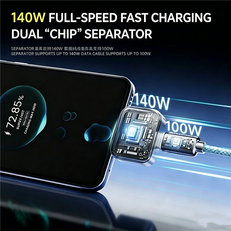 ECILY Type-C 140W Bảo vệ pin kết nối vật lý Bảo vệ chống quá tải Bộ chuyển đổi Type-C tự cắt toàn bộ sạc thông minh, để sạc qua đêm an toàn Sạc tự động thông minh