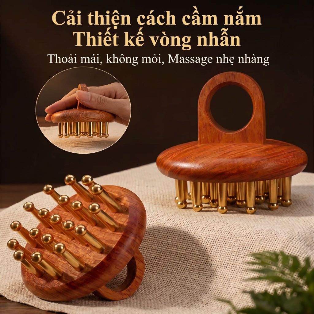 Lược massage đầu – massage đầu, dưỡng sinh, dưỡng tóc và chăm sóc tóc, dưỡng chân tóc, lược bằng đồng thau, dùng được toàn thân, massage cạo gió.