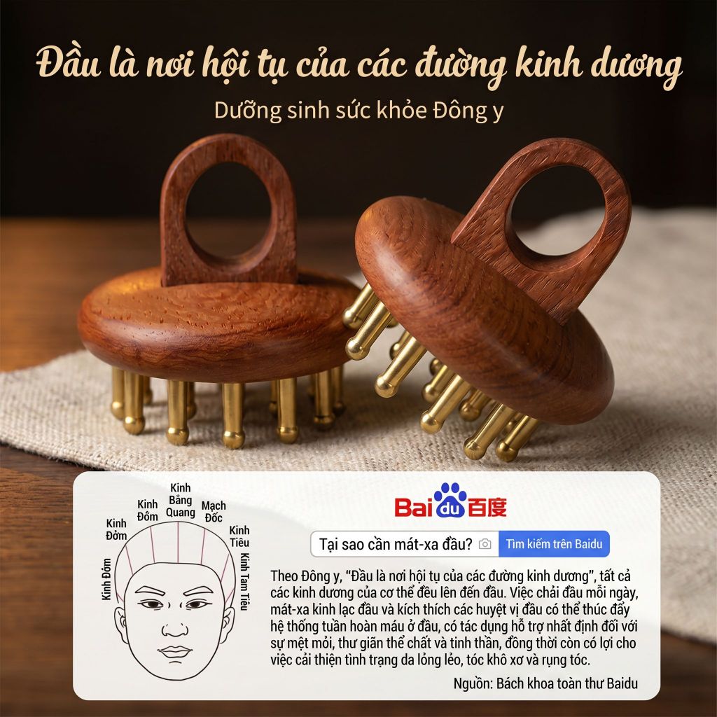 Lược massage đầu – massage đầu, dưỡng sinh, dưỡng tóc và chăm sóc tóc, dưỡng chân tóc, lược bằng đồng thau, dùng được toàn thân, massage cạo gió.