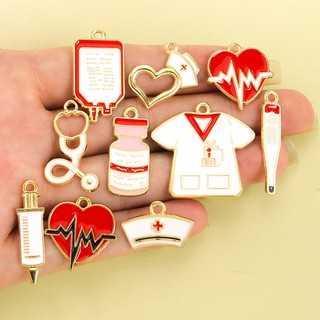 10 Chiếc Đồng Phục Y Tá Sáng Tạo / Mũ Y Tá / Nhiệt Kế / Điện Tâm Đồ / Chai Thuốc / Ống Tiêm / IV Thiết Kế Nhỏ Giọt Dầu Quyến Rũ Hợp Kim Cho DIY Vòng Cổ Vòng Tay Móc Khóa Trâm Huy Hiệu