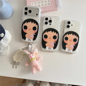 IPhone 17 Pro max Cô gái cầm họa tiết thỏ TPU materia IMD xử lý Vỏ điện thoại