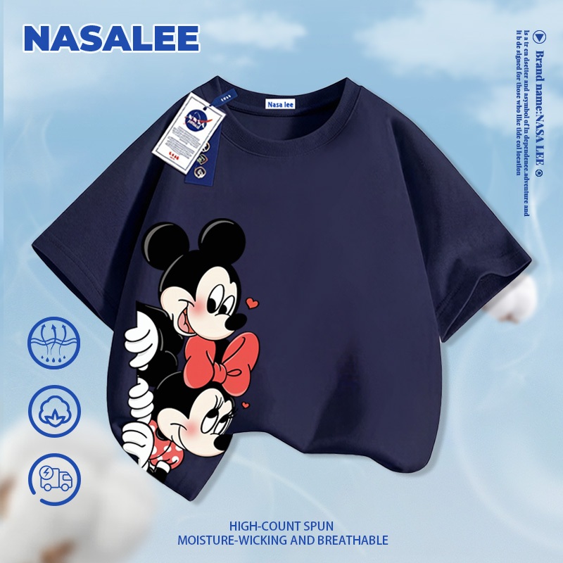 [Giao hàng trong ngày] NASA Hợp thời trang Phong cách mới Cotton nguyên chất cho trẻ em Tay ngắn thoải mái Họa tiết Mickey Minnie thân thiện với da
