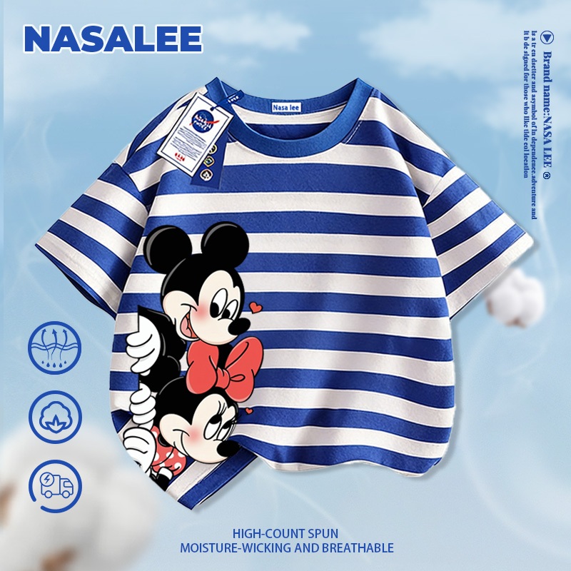 [Giao hàng trong ngày] NASA Hợp thời trang Phong cách mới Cotton nguyên chất cho trẻ em Tay ngắn thoải mái Họa tiết Mickey Minnie thân thiện với da