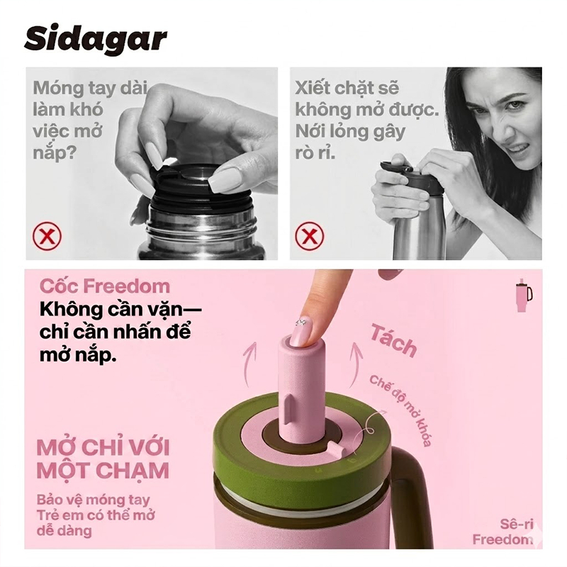 Sidagar 1100ML Đồ gốm bên trong Nắp có thể mở bằng một tay Xử lý thiết kế, thuận tiện để thực hiện khi đi ra ngoài | BigBuy360 - bigbuy360.vn