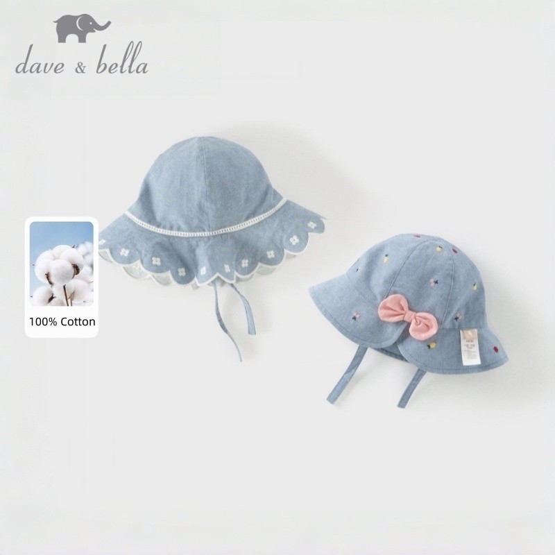 Dave Bella mũ chống nắng bé gái cotton nơ jean mũ nón bucket nghề thêu mùa hè DB2261712