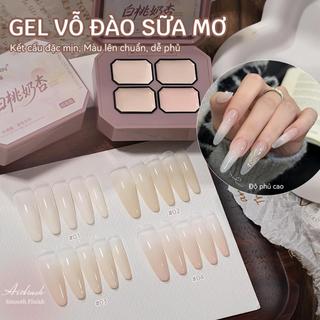 Miss Gooey Gel che khuyết điểm màu trắng đào và mơ sữa sơn móng tay có độ bão hòa cao và độ dày tạo hiệu ứng chuyển màu tự nhiên
