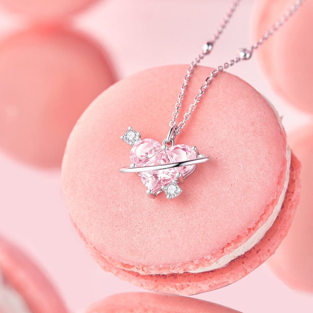 FANCIME "Người yêu" Vòng cổ Bạc Sterling Mặt dây chuyền Hành tinh màu hồng Lãng mạn Galaxy, Quà tặng kỷ niệm sinh nhật 520
