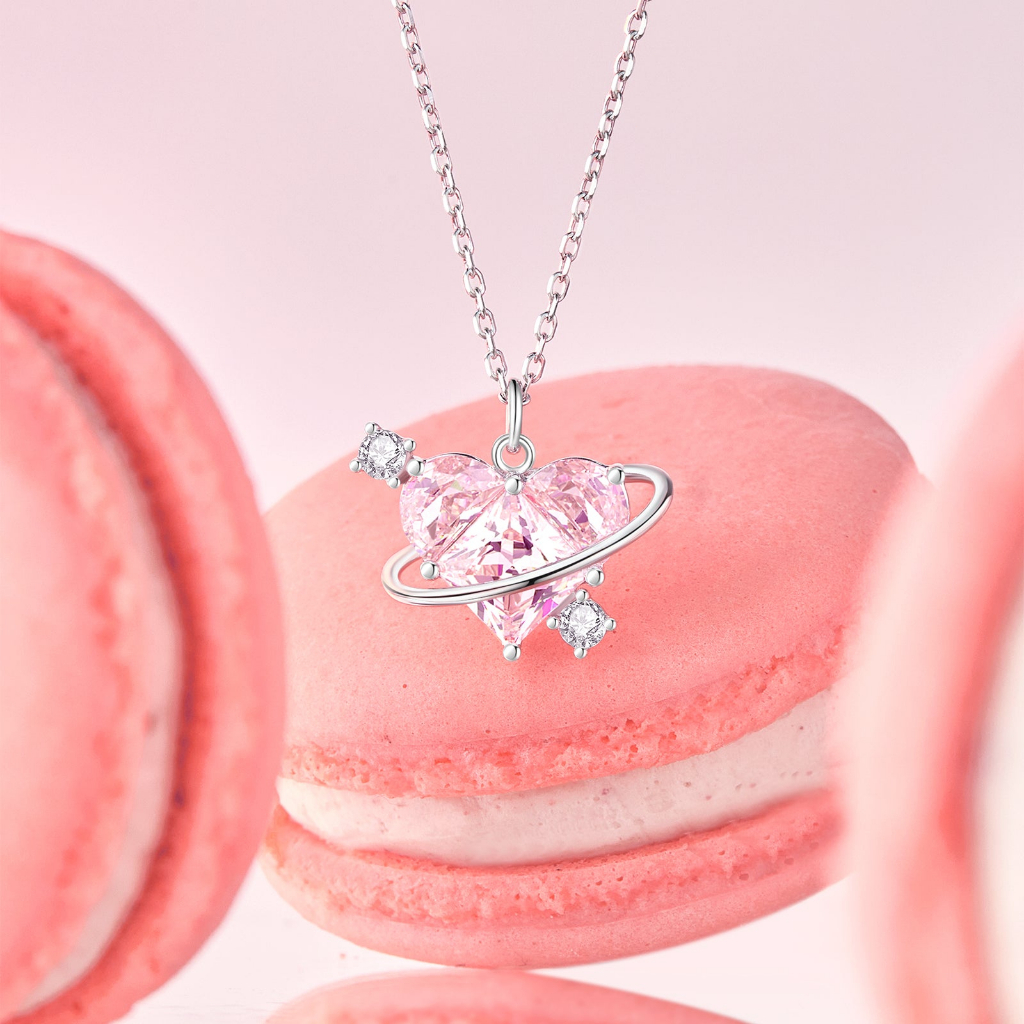 FANCIME "Người yêu" Vòng cổ Bạc Sterling Mặt dây chuyền Hành tinh màu hồng Lãng mạn Galaxy, Quà tặng kỷ niệm sinh nhật 520