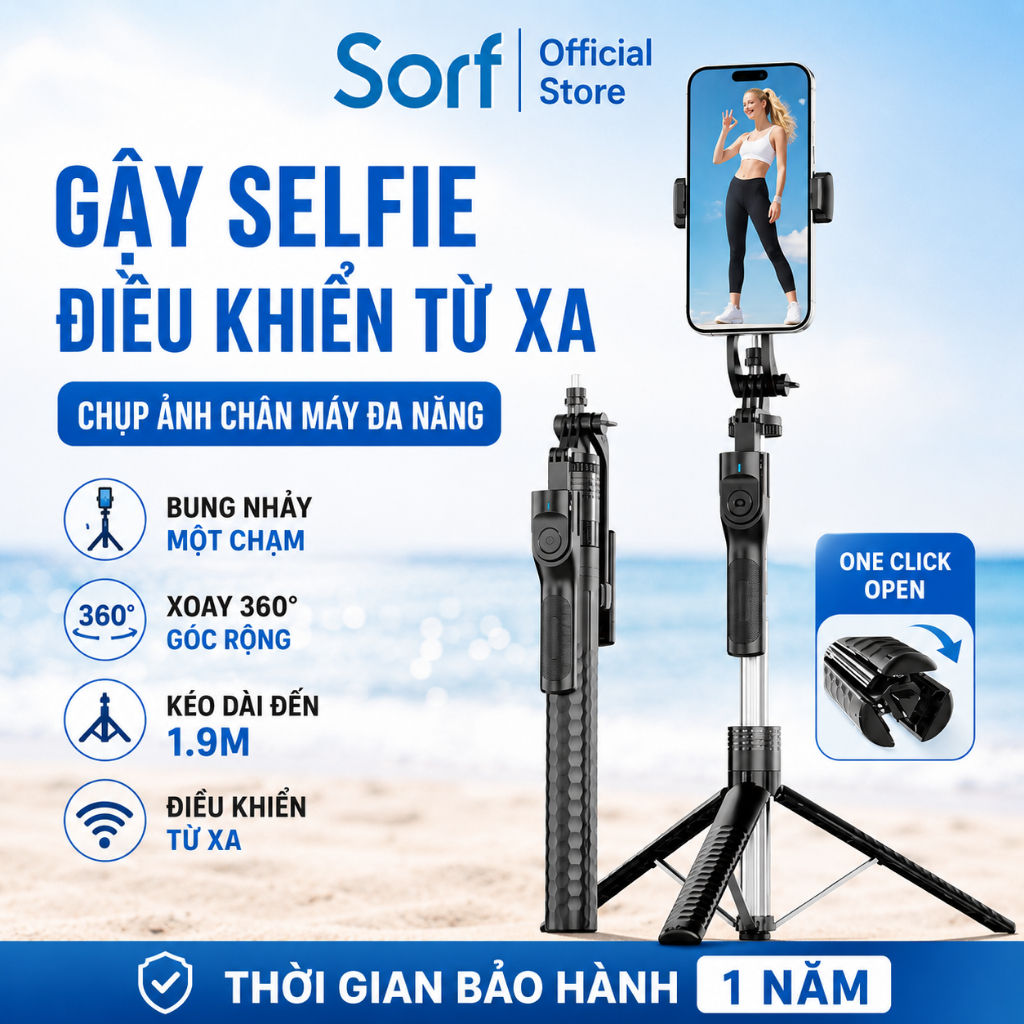 Sorf K50 Gậy Chụp Ảnh 3 Chân dài 1M9 Selfie Tripods Đèn Led, Điều Khiển Từ Xa Bluetooth