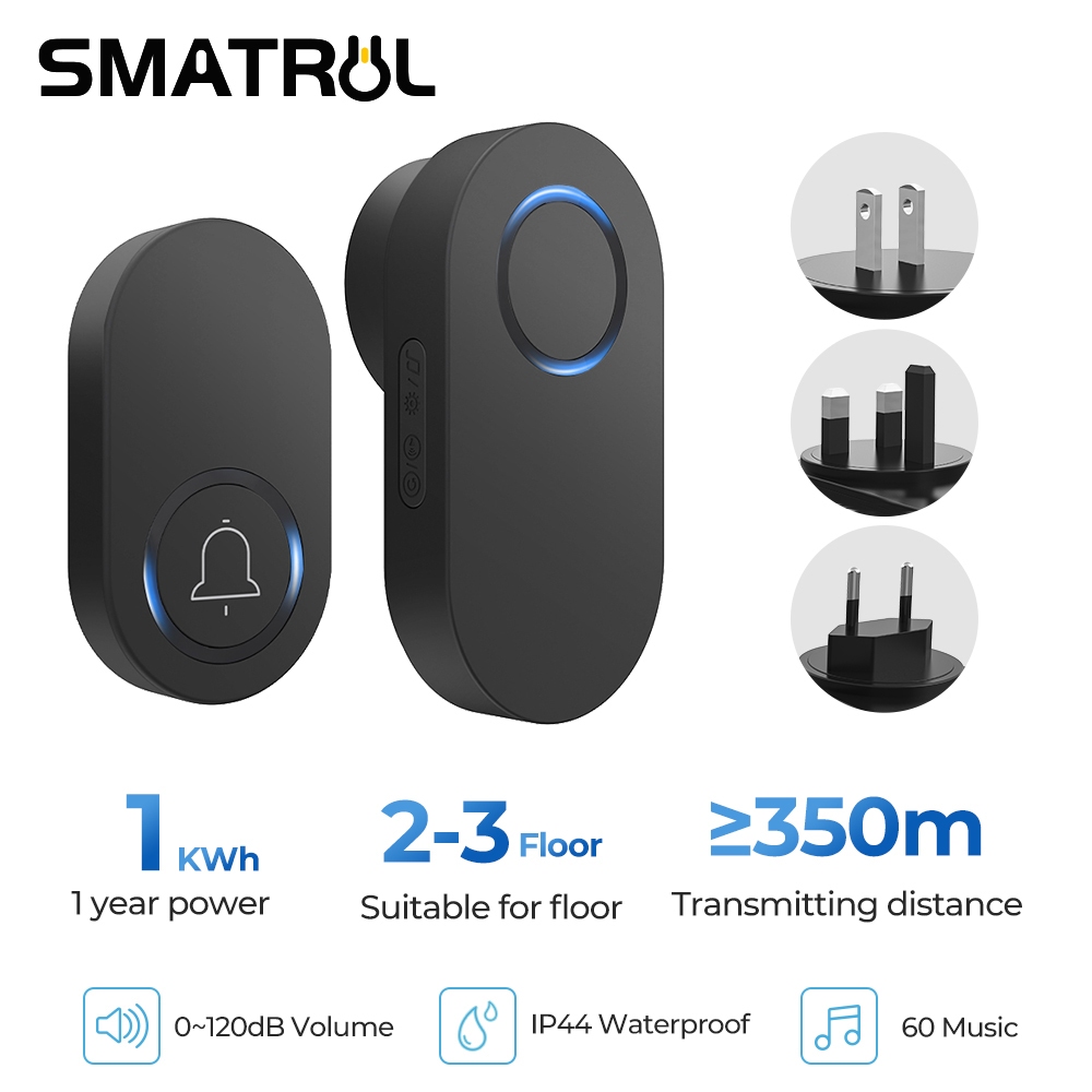 SMATRUL Chuông cửa không dây  khoảng cách 350m 120dB xuyên tường chống nước tín hiệu cực nhạy