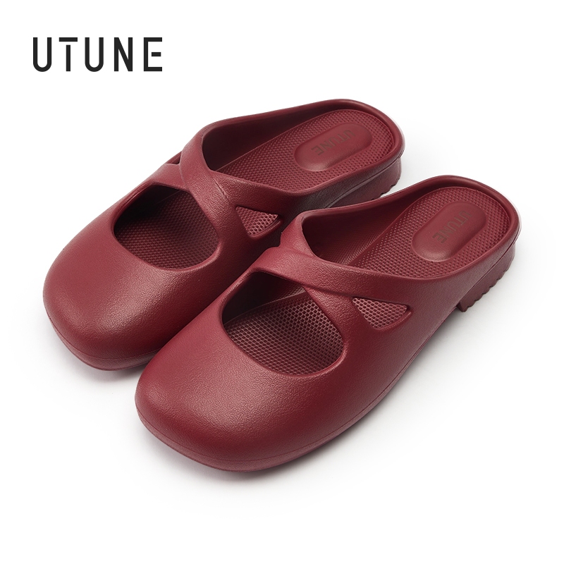 UTUNE Dép Mary Jane Nữ Cổ Điển Thanh Lịch Đế Bằng EVA Mềm Mại Chống Trượt Mũi Vuông Dây Chéo Hỗ Trợ Vòm Bàn Chân Đi Ngoài Trời