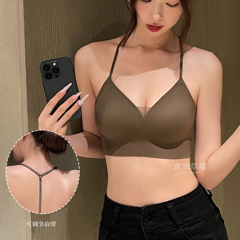 Gợi Cảm Liền Mạch Dây Quần Lót Nữ Mỏng Dây Đeo Vai Phong Cách Mỏng Thoáng Khí Đẩy Lên Lưng Đẹp Không Khung Áo Ngực