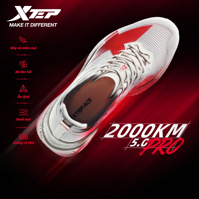 【XTEP】2000KM 5.0 PRO Giày chạy siêu tập luyện ACE-Foam đế giữa Giày chạy bộ tập luyện Giày thể thao giảm chấn, bền(Local delivery)
