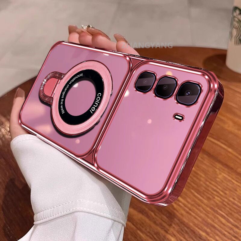 Ốp Lưng Cho Tecno Camon 40 4G Camon 40 Pro 4G Mạ Điện Silicon Cửa Sổ Lớn Trong Suốt Vỏ Điện Thoại Thẩm Mỹ Chống Rơi Thiết Kế Được Trang Bị Giá Đỡ Điện Thoại
