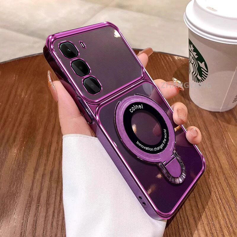Ốp Lưng Cho Tecno Camon 40 4G Camon 40 Pro 4G Mạ Điện Silicon Cửa Sổ Lớn Trong Suốt Vỏ Điện Thoại Thẩm Mỹ Chống Rơi Thiết Kế Được Trang Bị Giá Đỡ Điện Thoại