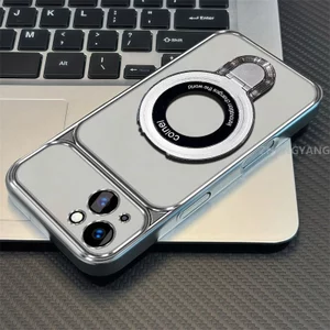 Ốp Lưng Cho iPhone 14 Pro Max 14 Plus Mạ Điện Silicon Cửa Sổ Lớn Trong Suốt Vỏ Điện Thoại Thẩm Mỹ Chống Rơi Thiết Kế Được Trang Bị Giá Đỡ Điện Thoại